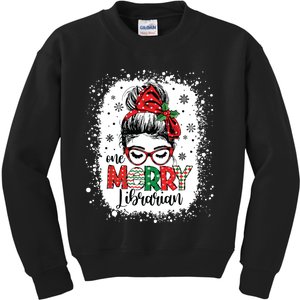 Merry Librarian Messy Bun School Librarian Christmas Library Kids Sweatshirt