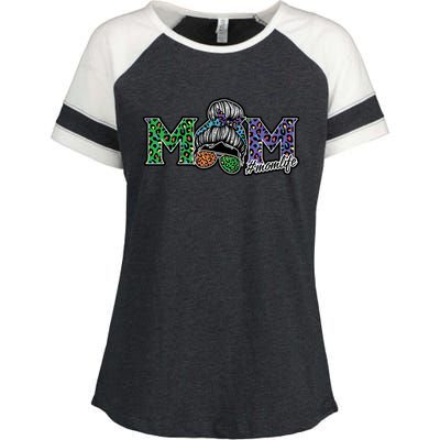 Mom Life Mothers Day Hair Bun Enza Ladies Jersey Colorblock Tee