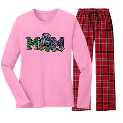 Mom Life Mothers Day Hair Bun Women's Long Sleeve Flannel Pajama Set 