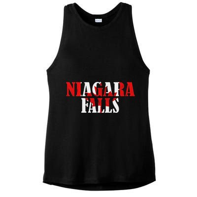 Maple Leaf Niagara Falls Canada Canadian Roots Canada Flag Ladies PosiCharge Tri-Blend Wicking Tank