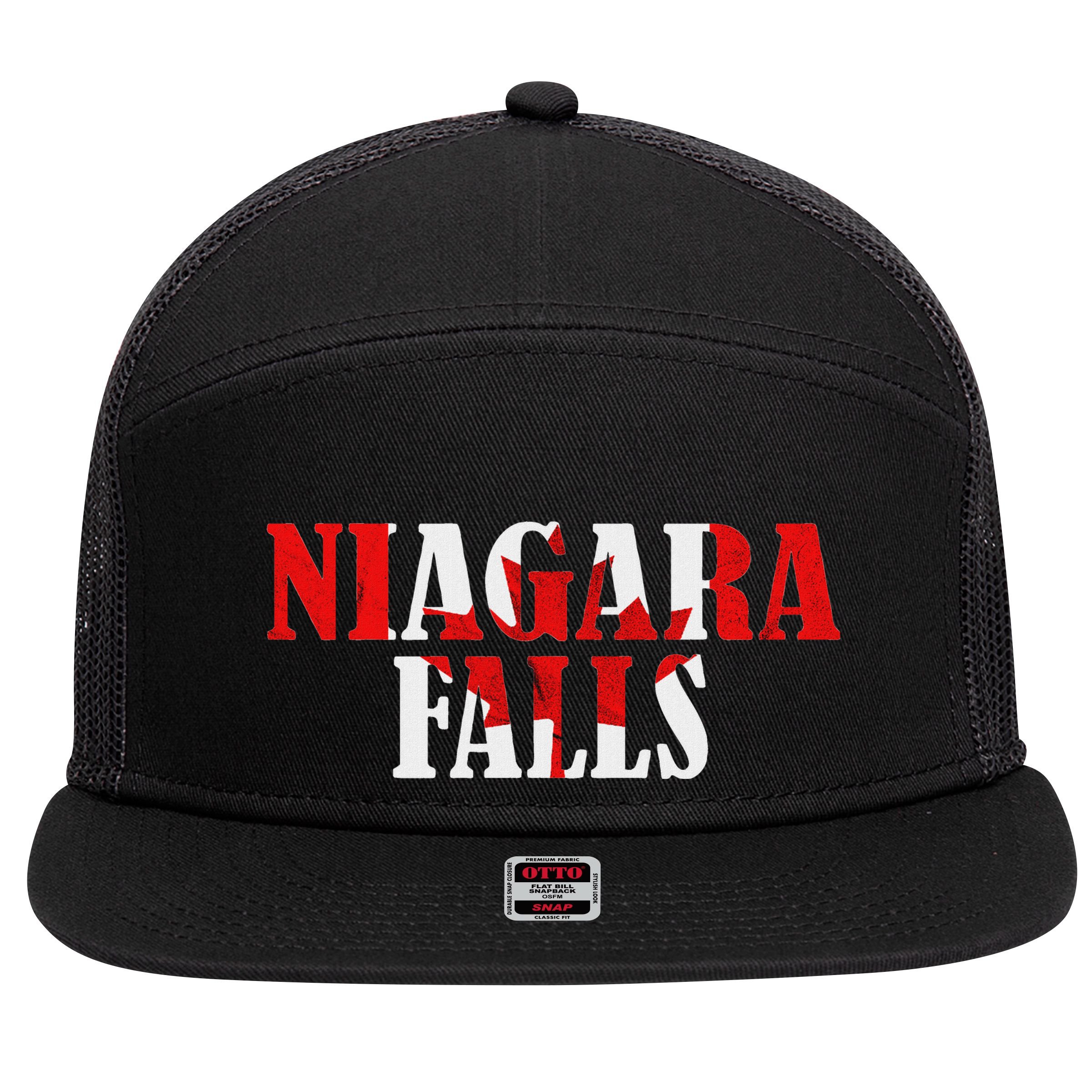 Maple Leaf Niagara Falls Canada Canadian Roots Canada Flag 7 Panel Mesh Trucker Snapback Hat