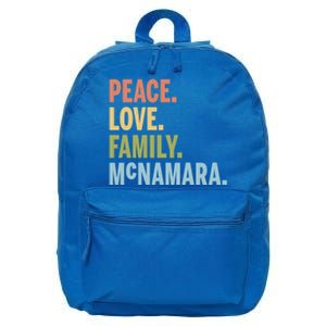 Mcnamara Last Name Peace Love Family Matching Great Gift 16 in Basic Backpack