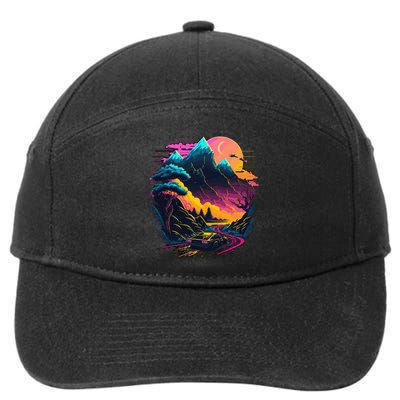 Mountain Life Neon Car Road Scene 7-Panel Snapback Hat