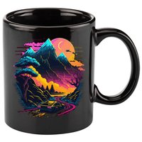 Mountain Life Neon Car Road Scene 11oz C Handle Ceramic Mug