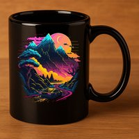 Mountain Life Neon Car Road Scene 11oz C Handle Ceramic Mug