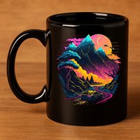 Mountain Life Neon Car Road Scene 11oz C Handle Ceramic Mug