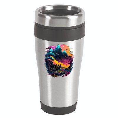Mountain Life Neon Car Road Scene 16oz Travel Tumbler
