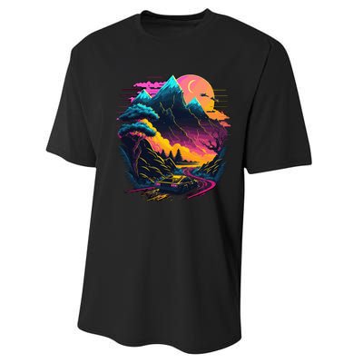 Mountain Life Neon Car Road Scene Performance Sprint T-Shirt