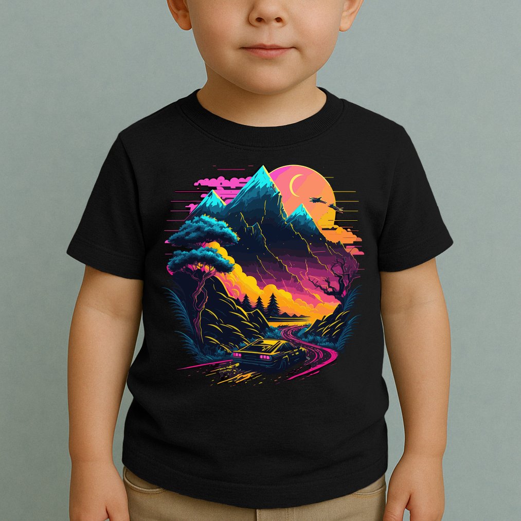 Mountain Life Neon Car Road Scene Toddler T-Shirt