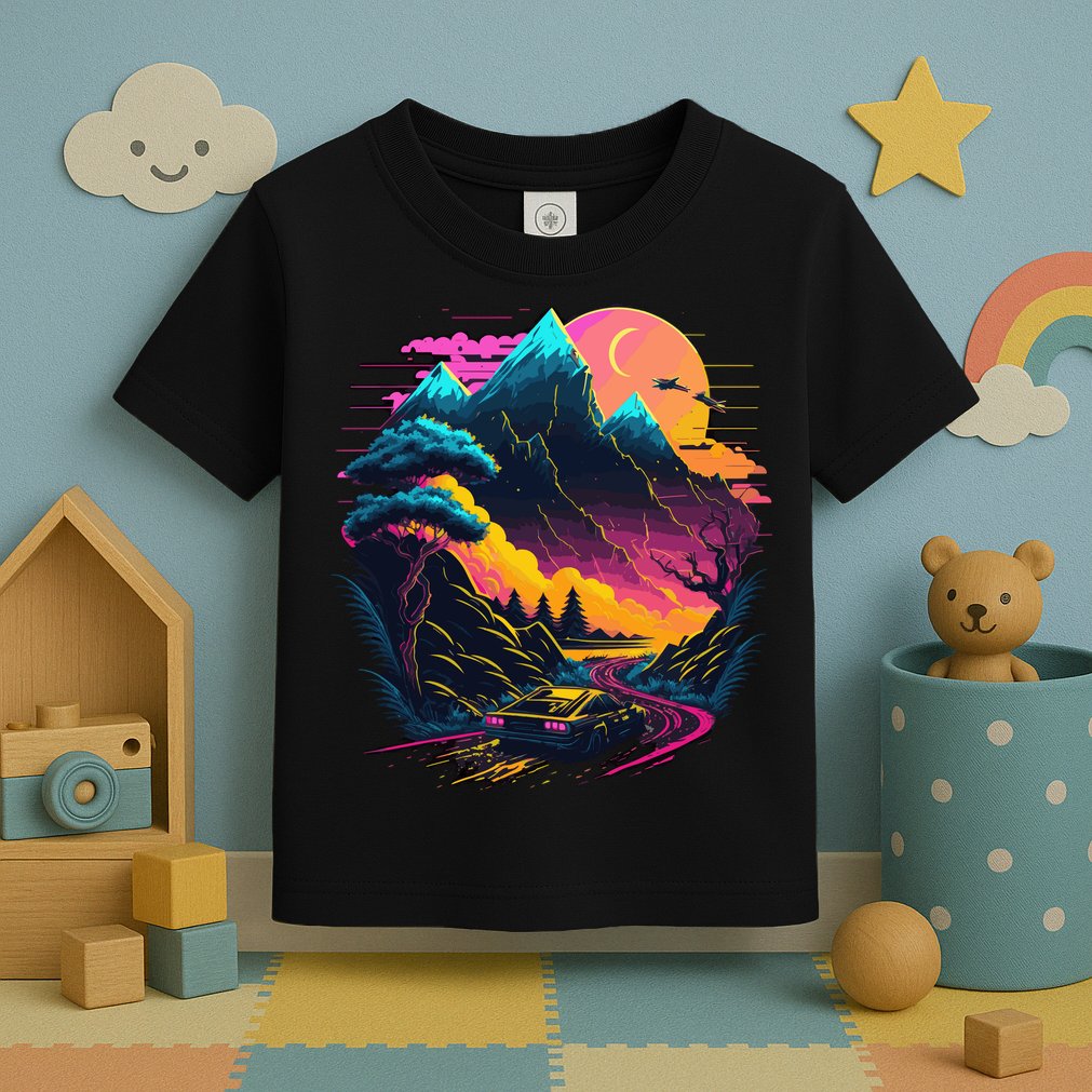 Mountain Life Neon Car Road Scene Toddler T-Shirt