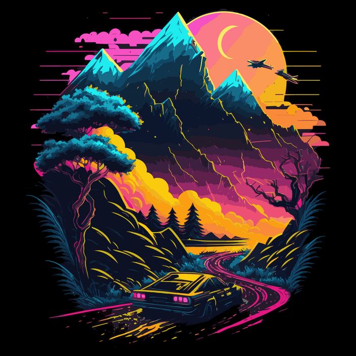 Mountain Life Neon Car Road Scene Toddler T-Shirt