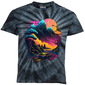 Mountain Life Neon Car Road Scene Kids Tie-Dye T-Shirt