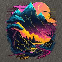 Mountain Life Neon Car Road Scene Cotton Canvas Backpack