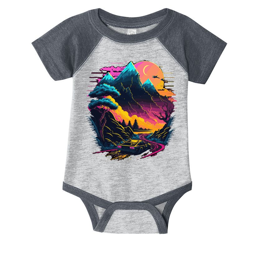 Mountain Life Neon Car Road Scene Infant Baby Jersey Bodysuit