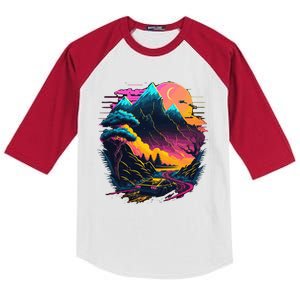 Mountain Life Neon Car Road Scene Kids Colorblock Raglan Jersey