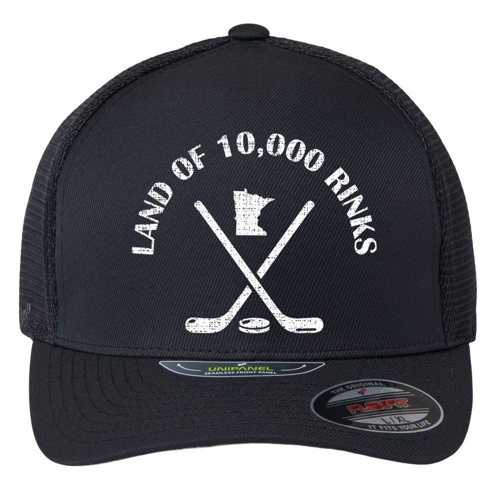 Minnesota Land Of 10000 Rinks Ice Hockey State Souvenir Gift Flexfit Unipanel Trucker Cap