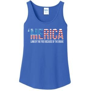 Merica Land Of The Free Because Of The Brave Patriotic Gift Ladies Essential Tank