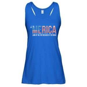 Merica Land Of The Free Because Of The Brave Patriotic Gift Ladies Essential Flowy Tank