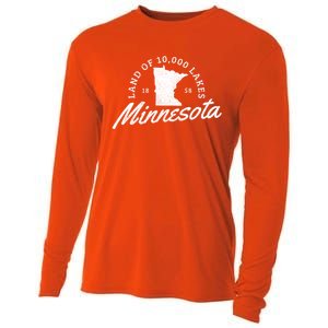 Minnesota Land Of The 10000 Lakes State Map Souvenir Gift Cooling Performance Long Sleeve Crew