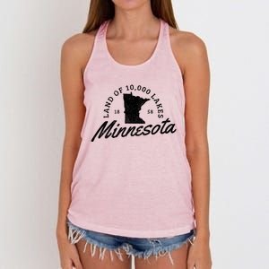 Minnesota Land Of The 10000 Lakes State Map Souvenir Gift Women's Knotted Racerback Tank