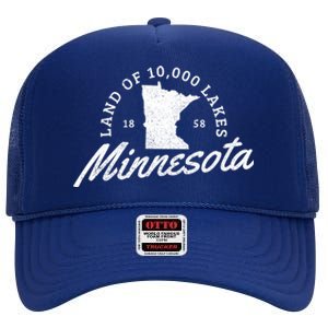 Minnesota Land Of The 10000 Lakes State Map Souvenir Gift High Crown Mesh Back Trucker Hat