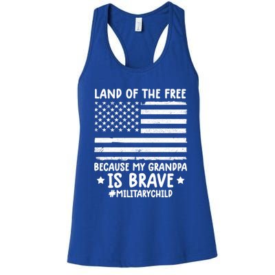 Military Land Of Free Because My Grandpis Brave Great Gift Women's Racerback Tank