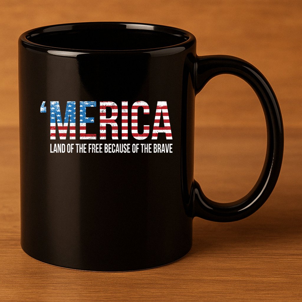Merica Land Of The Free Because Of The Brave Patriotic Gift 11oz C Handle Ceramic Mug