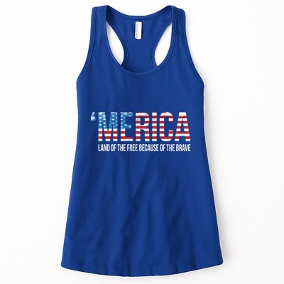 Merica Land Of The Free Because Of The Brave Patriotic Gift Womens Tank Top