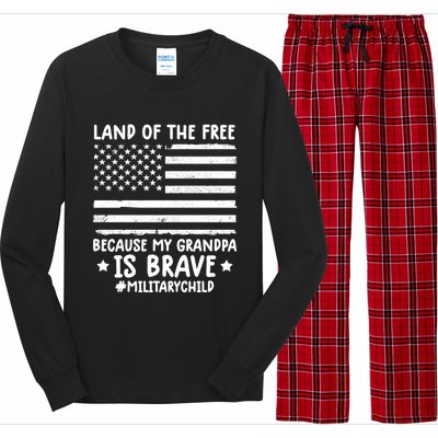 Military Land Of Free Because My Grandpis Brave Gift Long Sleeve Pajama Set