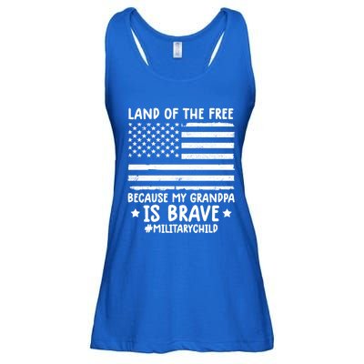 Military Land Of Free Because My Grandpis Brave Gift Ladies Essential Flowy Tank