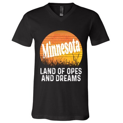 Minnesota Land Of Opes And Dreams Ope Sunset Field Funny V-Neck T-Shirt