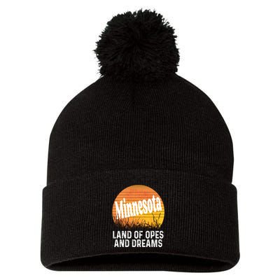 Minnesota Land Of Opes And Dreams Ope Sunset Field Funny Pom Pom 12in Knit Beanie