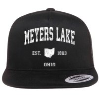 Meyers Lake Ohio Oh Vintage Athletic Sports Flat Bill Trucker Hat