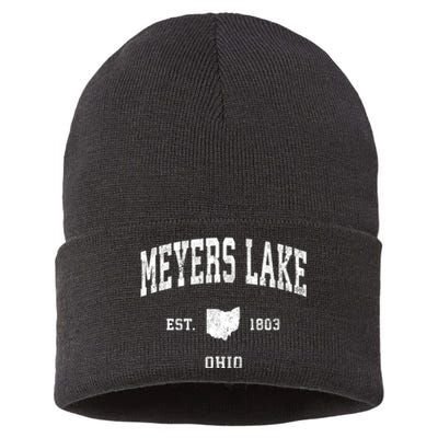 Meyers Lake Ohio Oh Vintage Athletic Sports Sustainable Knit Beanie