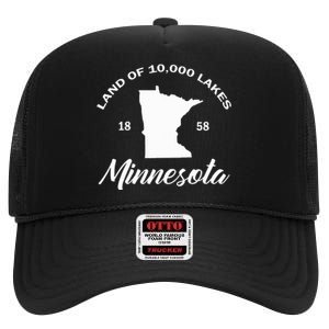 Mn Land Of 10000 Lakes Minnesota High Crown Mesh Back Trucker Hat