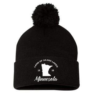 Mn Land Of 10000 Lakes Minnesota Pom Pom 12in Knit Beanie