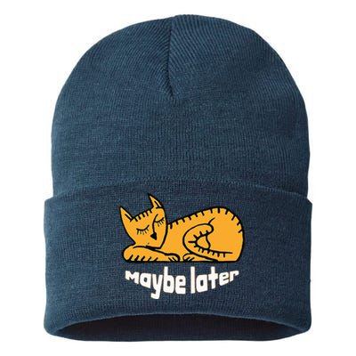 Maybe Later Procrastination Cat Graphic Sustainable Knit Beanie