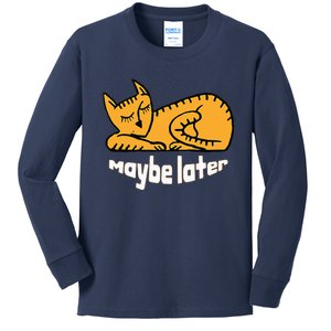 Maybe Later Procrastination Cat Graphic Kids Long Sleeve Shirt