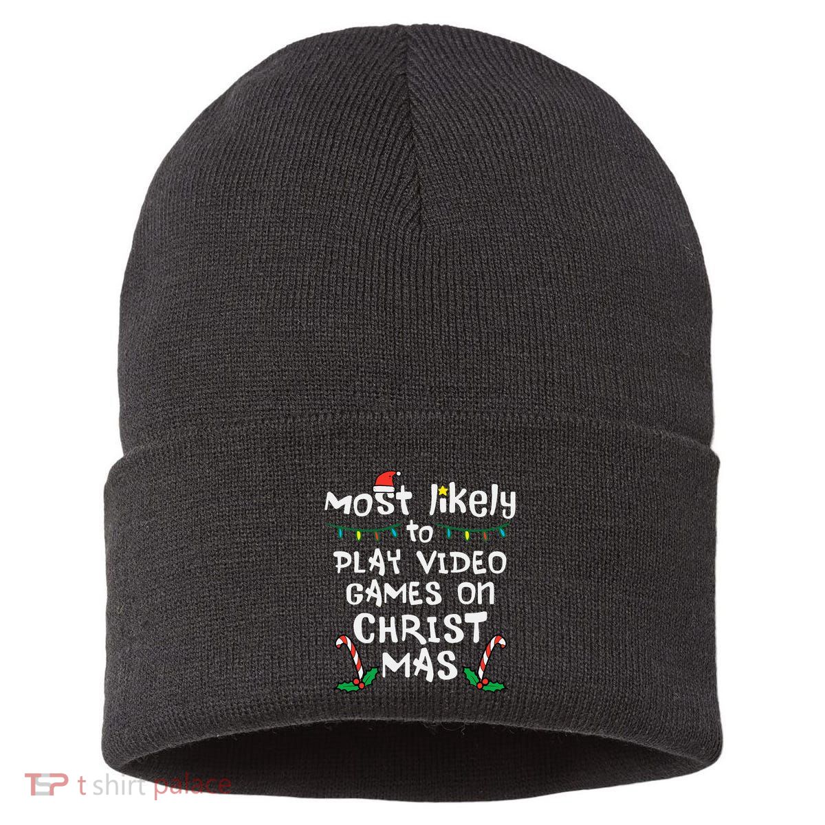 Most Likely Play Video Game Christmas Xmas Family Gamer Sustainable Knit Beanie
