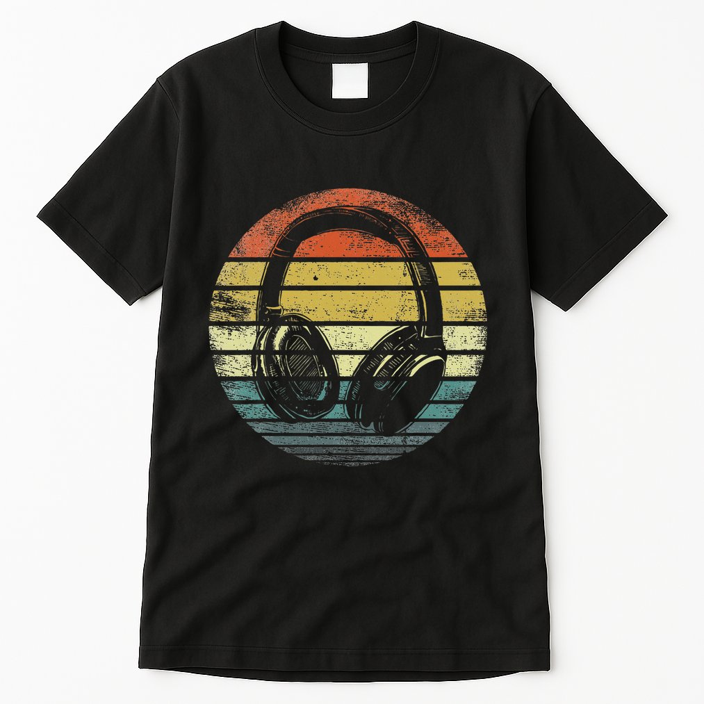 Music Lover Producer Dj Gifts Funny Retro Headphones Tall T-Shirt