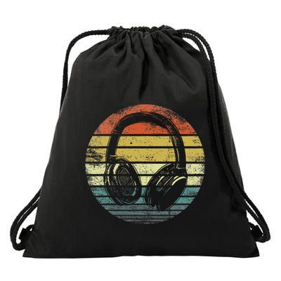 Music Lover Producer Dj Gifts Funny Retro Headphones Drawstring Bag