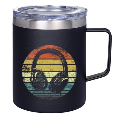 Music Lover Producer Dj Gifts Funny Retro Headphones 12oz Stainless Steel Coffee Mug
