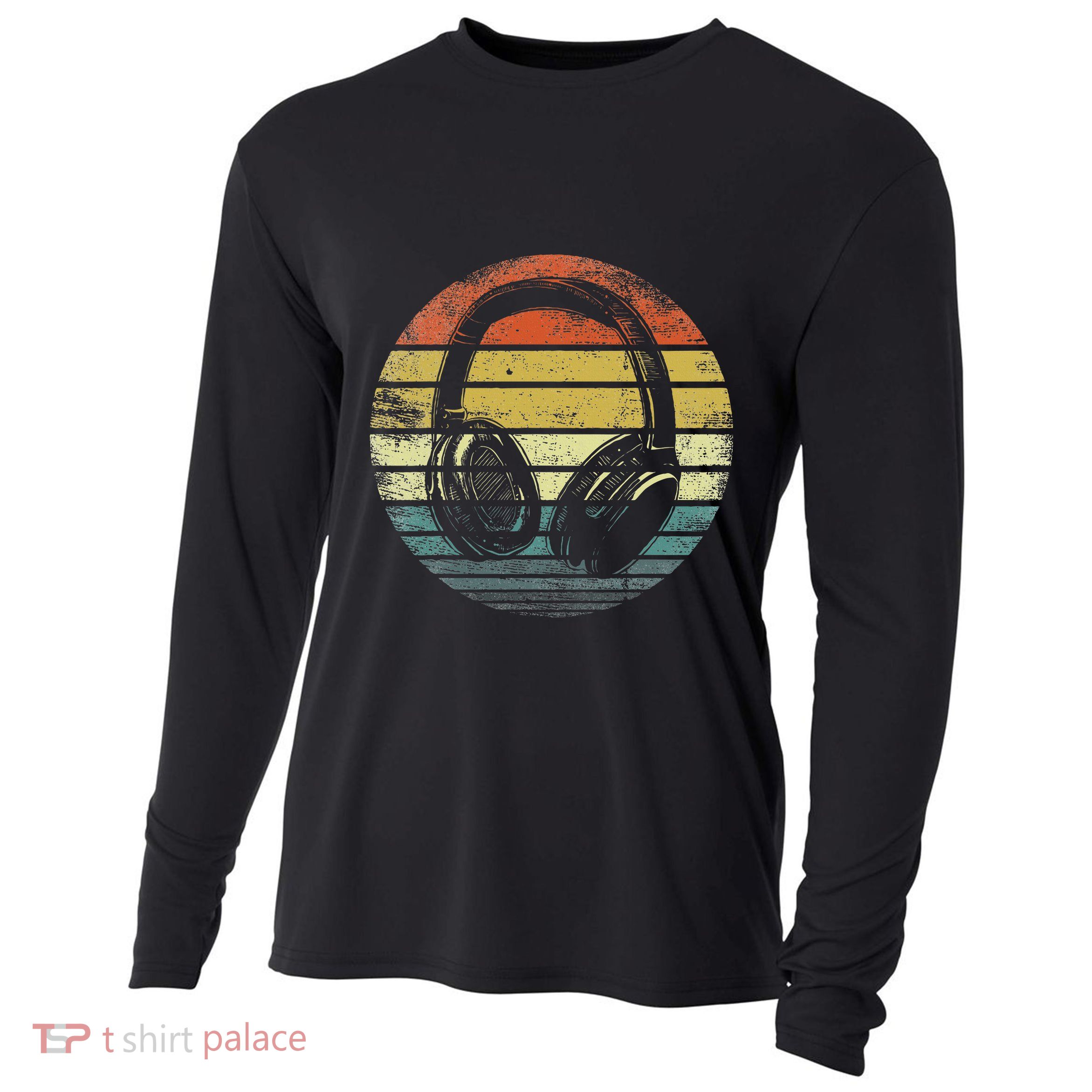 Music Lover Producer Dj Gifts Funny Retro Headphones Cooling Performance Long Sleeve Crew