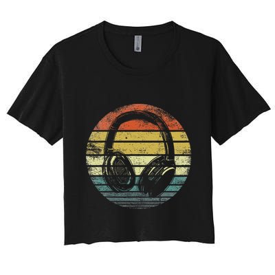 Music Lover Producer Dj Gifts Funny Retro Headphones Crop Top