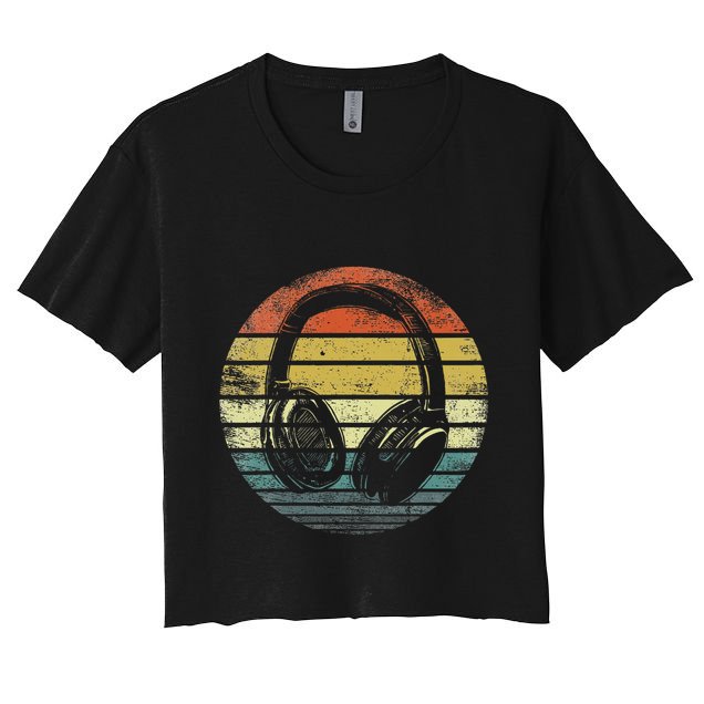 Music Lover Producer Dj Gifts Funny Retro Headphones Women's Crop Top Tee