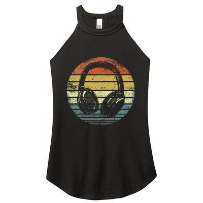 Music Lover Producer Dj Gifts Funny Retro Headphones Women's Perfect Tri Rocker Tank