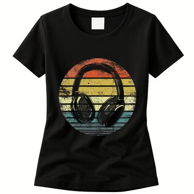 Music Lover Producer Dj Gifts Funny Retro Headphones Womens T-Shirt