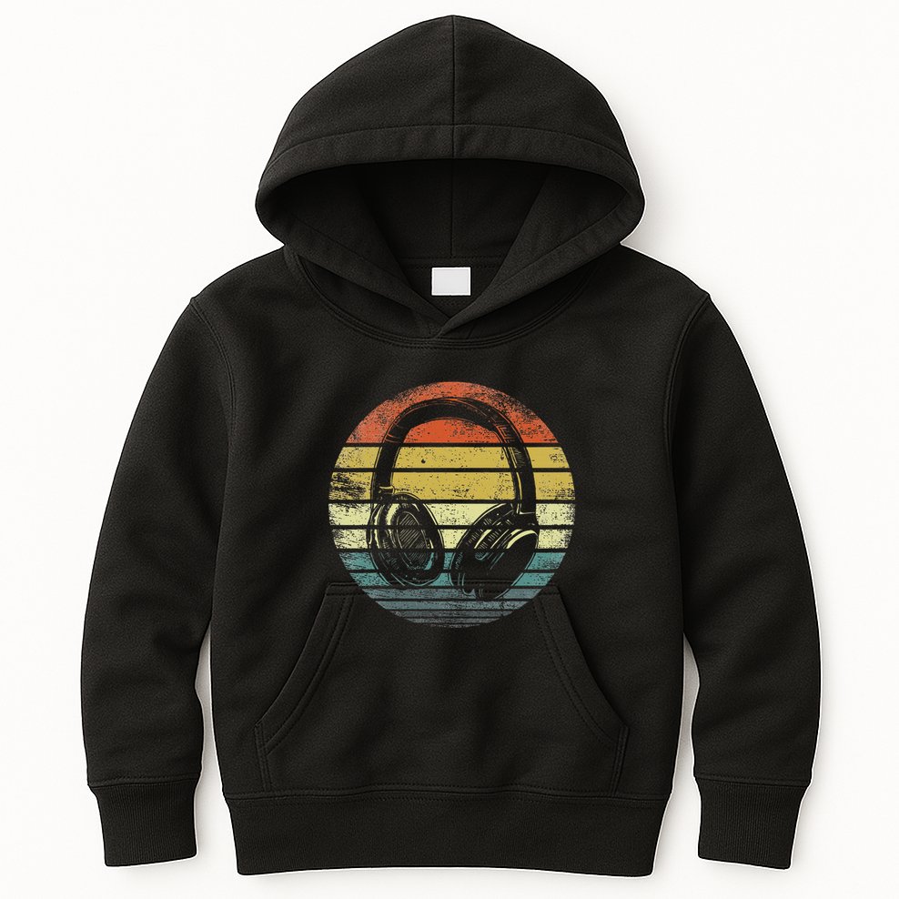 Music Lover Producer Dj Gifts Funny Retro Headphones Kids Hoodie