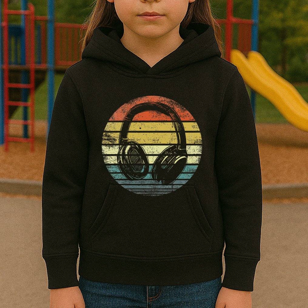 Music Lover Producer Dj Gifts Funny Retro Headphones Kids Hoodie
