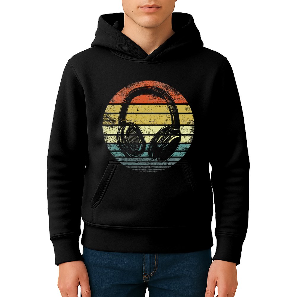 Music Lover Producer Dj Gifts Funny Retro Headphones Kids Hoodie